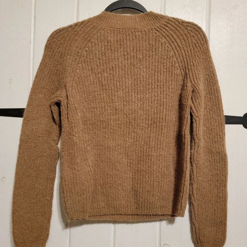 JCrew Sweater Tan Black Floral Accents Wool Alpaca Cable Knit Size XS